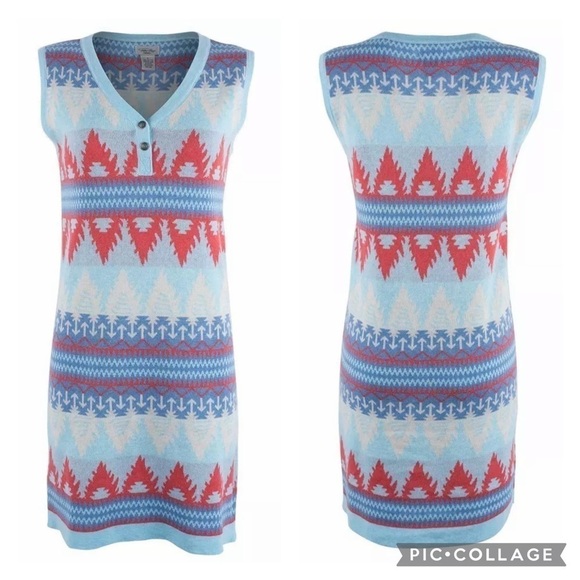 Tasha Polizzi “Sonoma” Aztec Sweater Dress NWT 100% Cotton Blue & Cream Sz S - Picture 2 of 11